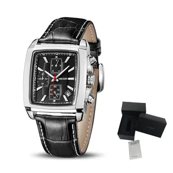 MEGIR Watch Men Business Wristwatch Rectangle Quartz Military Watches Waterproof Luminous Leather Casual Moda Clock Reloj Hombre