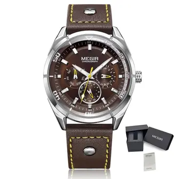 MEGIR Brand Quartz Men Watch Relogio Masculino Leather Strap Military Business Wrist Watches Men Clock Hour Time Man Chronograph