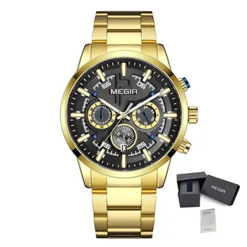 MEGIR Luxury Watch Mens Business Watches Calendar Stainless Steel Quartz Wrist Watch Clock Casual Chronograph Relogio Masculino
