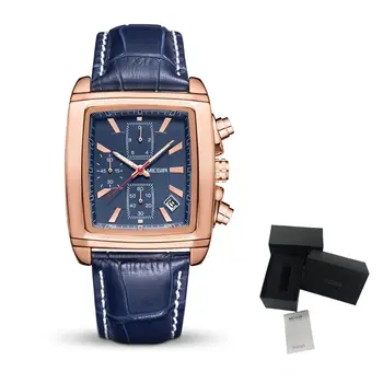 MEGIR Watch Men Business Wristwatch Rectangle Quartz Military Watches Waterproof Luminous Leather Casual Moda Clock Reloj Hombre