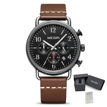 MEGIR Fashion Mens Watches Luxury Sport Quartz Wrist Watch Steel Mesh Business Casual Watches Calendar Leather Band Man Clock