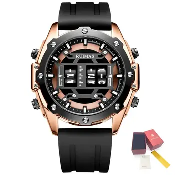 RUIMAS Mens Watches Roller Pointer Sports Quartz WristWatch Fashion  Luxury Silicone Strap Waterproof Relogio Masculino