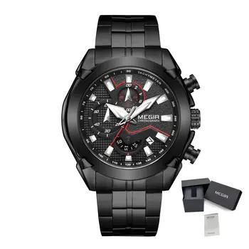 MEGIR Fashion Men Watches Luxury Business Watch for Men Stainless Steel Quartz Wrist Watch Calendar Date Clock Reloj Hombre 2065