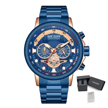 MEGIR Luxury Men Watches Stainless Steel Quartz Wristwatches Fashion Men Business Watch Clock Male Chronograph Relogio Masculino