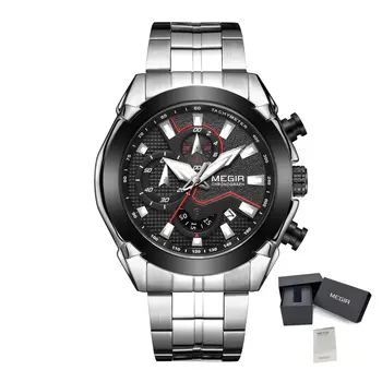 MEGIR Fashion Men Watches Luxury Business Watch for Men Stainless Steel Quartz Wrist Watch Calendar Date Clock Reloj Hombre 2065
