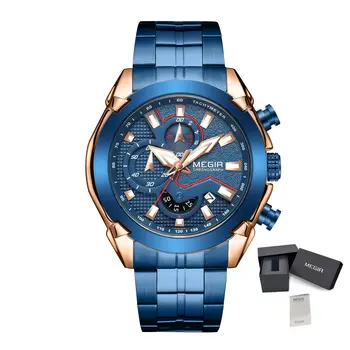 MEGIR Fashion Men Watches Luxury Business Watch for Men Stainless Steel Quartz Wrist Watch Calendar Date Clock Reloj Hombre 2065