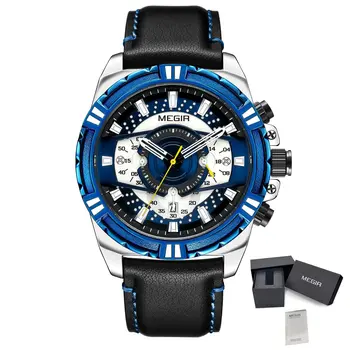 MEGIR Luxury Casual Watches for Men Fashion Leather Sports Military Wristwatch Calendar Luminous Quartz Man Clock Montre Homme