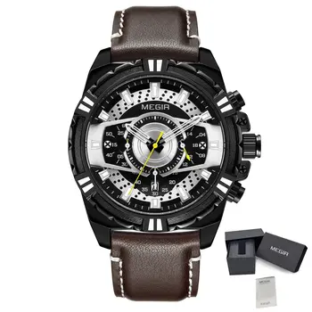 MEGIR Luxury Casual Watches for Men Fashion Leather Sports Military Wristwatch Calendar Luminous Quartz Man Clock Montre Homme