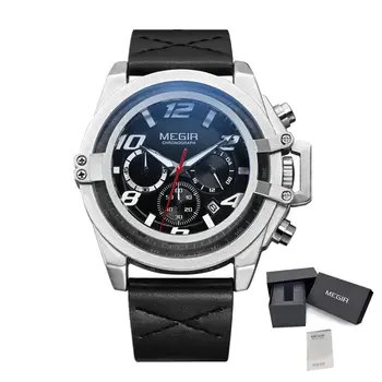MEGIR Fashion Mens Watch Top Brand Luxury Sports Watches Waterproof Quartz Clock Leather Military Wrist Watch Relogio Masculino
