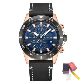 RUIMAS Luxury Brand Mens Watches Quartz Leather Strap Wristwatch Waterproof Clock Sports Large Dial Watch Auto Date Montre Homme