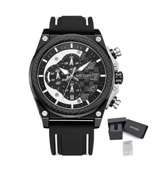 MEGIR Chronograph Sport Watch Men Silicone Military Wrist Watches Waterproof Date Clock Top Brand Quartz Watch Reloj Hombre 2051