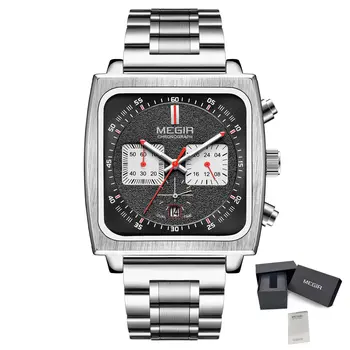 MEGIR Reloj Hombre Original Luxury Business Watch for Men Steel Band Quartz Wristwatch Chronograph Clock