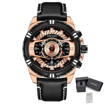 MEGIR Luxury Casual Watches for Men Fashion Leather Sports Military Wristwatch Calendar Luminous Quartz Man Clock Montre Homme