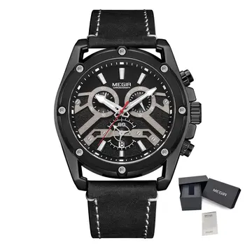 MEGIR Luxury Watch Men Military Sports Watches Leather Quartz Casual Chronograph Man WristWatch? Waterproof Date Clock 2120