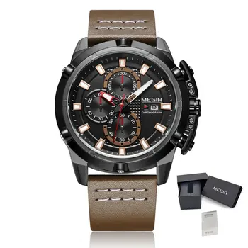 MEGIR Luxury Men's Watch Top Brand Fashion Sports Military Watches for Men Waterproof Quartz Wristwatch Leather Clock Man 2062