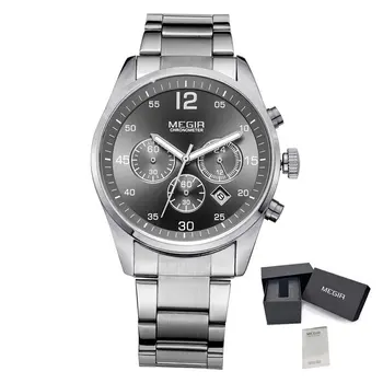 MEGIR Fashion Men Watches Luxury Stainless Steel Business Wristwatch Waterproof Date Quartz Man Clock Relogio Masculino