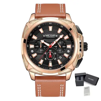 MEGIR Relogio Masculino Watches Men Fashion Leather Band Sports Military Watches Luxury Quartz Business Wristwatch Reloj Hombre