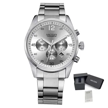 MEGIR Fashion Men Watches Luxury Stainless Steel Business Wristwatch Waterproof Date Quartz Man Clock Relogio Masculino