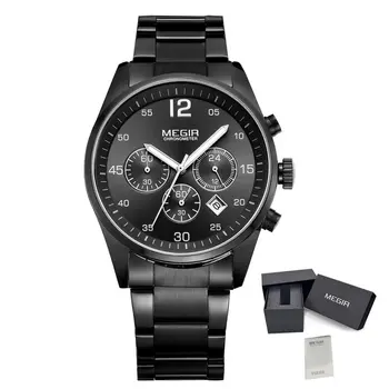 MEGIR Fashion Men Watches Luxury Stainless Steel Business Wristwatch Waterproof Date Quartz Man Clock Relogio Masculino