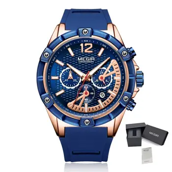 MEGIR Fashion Mens Watches Top Brand Luxury Silicone Sport Military Watch Chronograph Date Waterproof Wristwatch Male Clock 2083