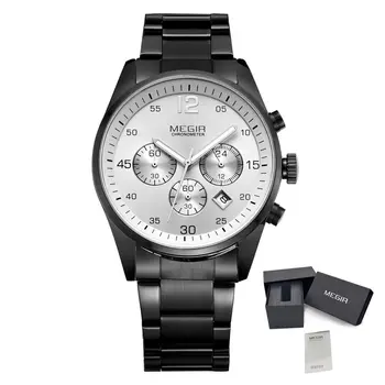 MEGIR Fashion Men Watches Luxury Stainless Steel Business Wristwatch Waterproof Date Quartz Man Clock Relogio Masculino