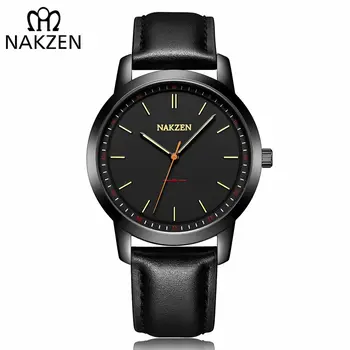 NAKZEN Men Watches Brand Quartz Genuine Leather Strap Minimalist Analogue Wristwatches Waterproof High Quality Relogio Masculino