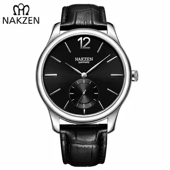 NAKZEN Luxury Brand Men Quartz Watch Genuine Leather Strap Man Wrist Watches High Quality Business Watch Male Clock Reloj Hombre