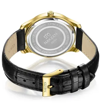 NAKZEN Luxury Brand Men Quartz Watch Genuine Leather Strap Man Wrist Watches High Quality Business Watch Male Clock Reloj Hombre