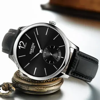 NAKZEN Luxury Brand Men Quartz Watch Genuine Leather Strap Man Wrist Watches High Quality Business Watch Male Clock Reloj Hombre