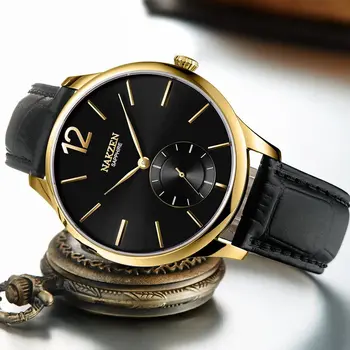 NAKZEN Luxury Brand Men Quartz Watch Genuine Leather Strap Man Wrist Watches High Quality Business Watch Male Clock Reloj Hombre