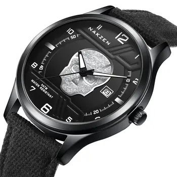 NAKZEN 2019 New Mens Watches Top Brand Luxury Fashion Skull Quartz Watch Waterproof Leather strap Luminous relogio masculino