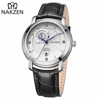 NAKZEN Men Automatic Japan NH37 Movement Mechanical Watch Men Sapphire Military Leather Sports Watches Male Clock Reloj Hombre