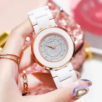 NAKZEN Women's Quartz Fashion Simple Ceramics Analogue Watch Ceramic Band 30M Waterproof Diamond Dress Watches relogio feminino