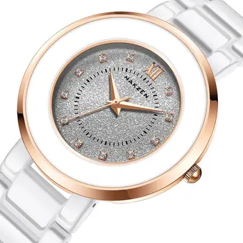 NAKZEN Women's Quartz Fashion Simple Ceramics Analogue Watch Ceramic Band 30M Waterproof Diamond Dress Watches relogio feminino