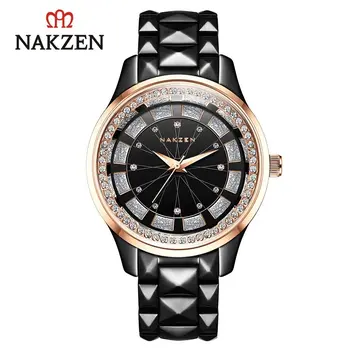 NAKZEN Design Quartz Ladies Watch High Quality Ceramic Bracelet White Watches Luxury Diamond Clock Gifts for Women Relojes De Mu