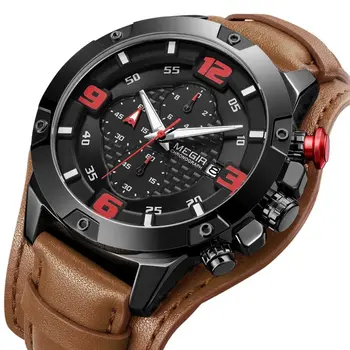MEGIR Large Dial Watches for Men Luxury Brand Sports Chronograph Clock Waterproof Luminous Hands Quartz Wristwatch Reloj Hombre