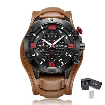 MEGIR Large Dial Watches for Men Luxury Brand Sports Chronograph Clock Waterproof Luminous Hands Quartz Wristwatch Reloj Hombre