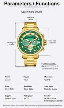 MEGIR Luxury Men Watches Stainless Steel Quartz Wristwatches Fashion Men Business Watch Clock Male Chronograph Relogio Masculino