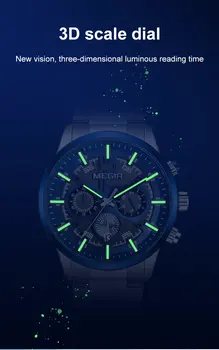 MEGIR Luxury Watch Mens Business Watches Calendar Stainless Steel Quartz Wrist Watch Clock Casual Chronograph Relogio Masculino
