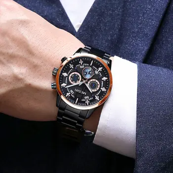 MEGIR Luxury Watch Mens Business Watches Calendar Stainless Steel Quartz Wrist Watch Clock Casual Chronograph Relogio Masculino