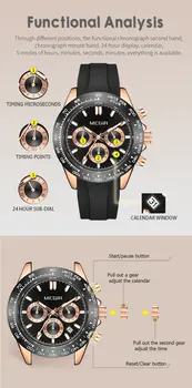 MEGIR Sports Mens Watches Top Brand Men Luxury Military Quartz Watch Silicone Luminous Chronograph Man Clock Wrist Watch 8104
