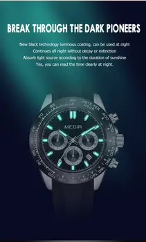 MEGIR Sports Mens Watches Top Brand Men Luxury Military Quartz Watch Silicone Luminous Chronograph Man Clock Wrist Watch 8104