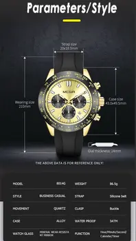 MEGIR Sports Mens Watches Top Brand Men Luxury Military Quartz Watch Silicone Luminous Chronograph Man Clock Wrist Watch 8104