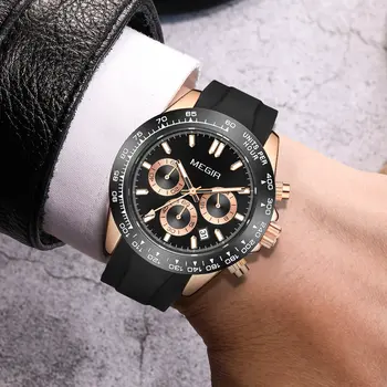 MEGIR Sports Mens Watches Top Brand Men Luxury Military Quartz Watch Silicone Luminous Chronograph Man Clock Wrist Watch 8104