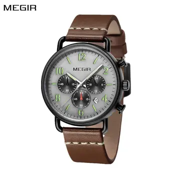 MEGIR Fashion Mens Watches Luxury Sport Quartz Wrist Watch Steel Mesh Business Casual Watches Calendar Leather Band Man Clock