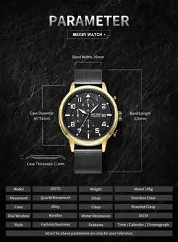 MEGIR Luxury Watches for Mens Casual Business Quartz Wrist Watch Calendar Date Man Clock Chronograph Relogio Masculino 2157