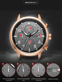 MEGIR Luxury Watches for Mens Casual Business Quartz Wrist Watch Calendar Date Man Clock Chronograph Relogio Masculino 2157