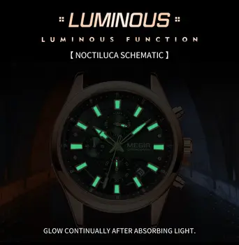 MEGIR Fashion Men Watches Luxury Business Wristwatch Stainless Steel Quartz Watch Calendar Luminous Man Clock Relogio Masculino