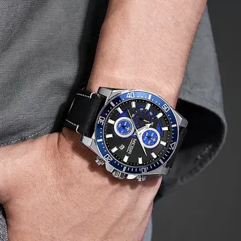 MEGIR Fashion Watches for Men Leather Strap Sport Military Wristwatch Man Quartz Watch Waterproof Chronograph with Calendar 2132