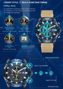 MEGIR Men Watches Fashion Luxury Big Dial Sports Watches Waterproof Quartz Wristwatch Chronograph Man Casual Luminous Clock 2136